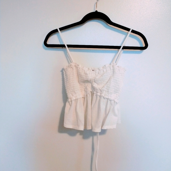 Blashe white crop top, shirred body with babydoll fit and spaghetti straps size - Picture 1 of 3